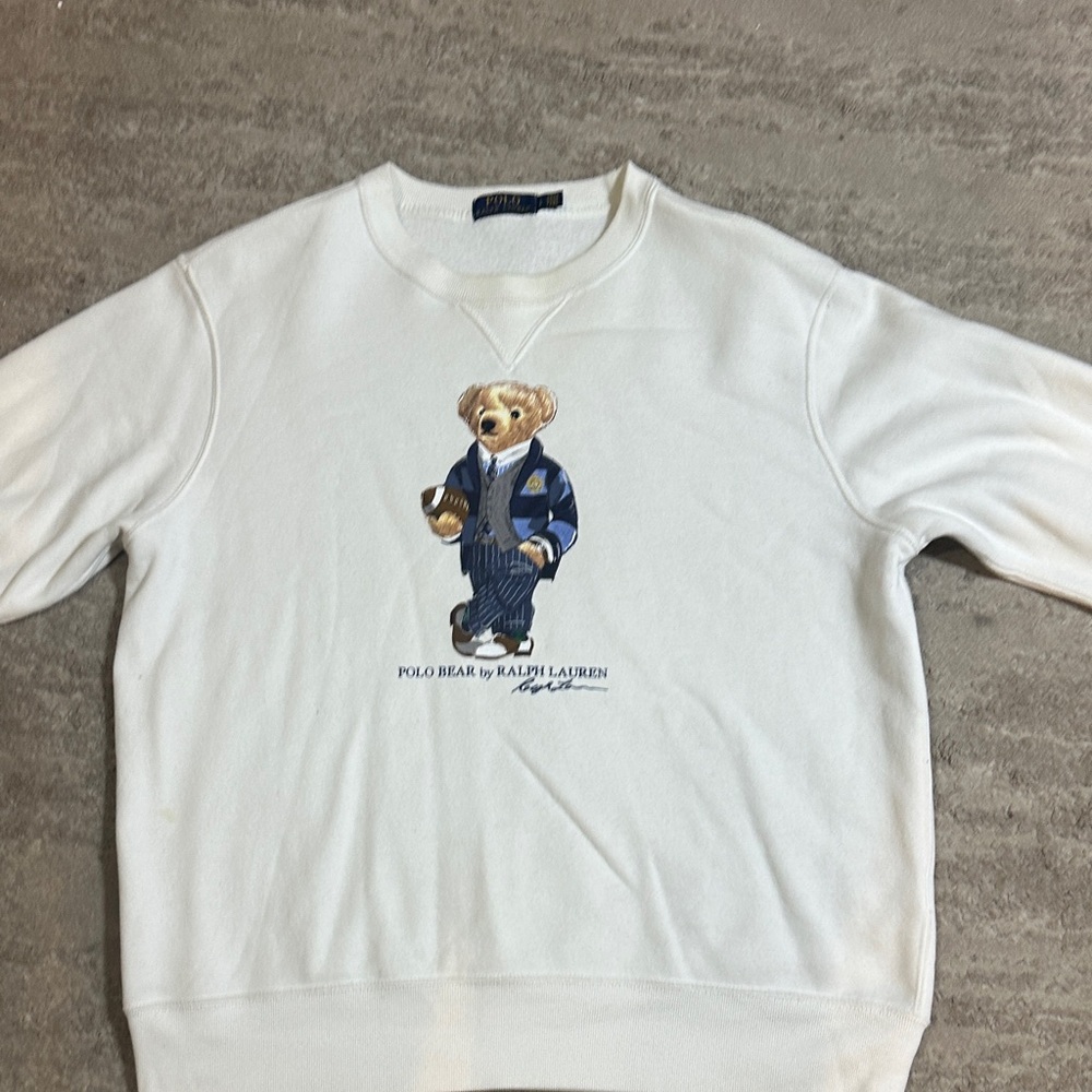 Ralph Lauren White Crewneck Sweater with Polo Bear